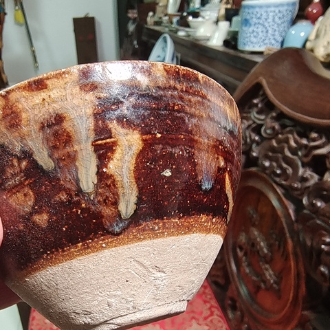 古玩陶瓷南宋吉州窯剪紙貼花窯變盞真品鑒賞圖