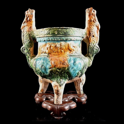 古玩陶瓷元末明初山西三彩爐真品鑒賞圖