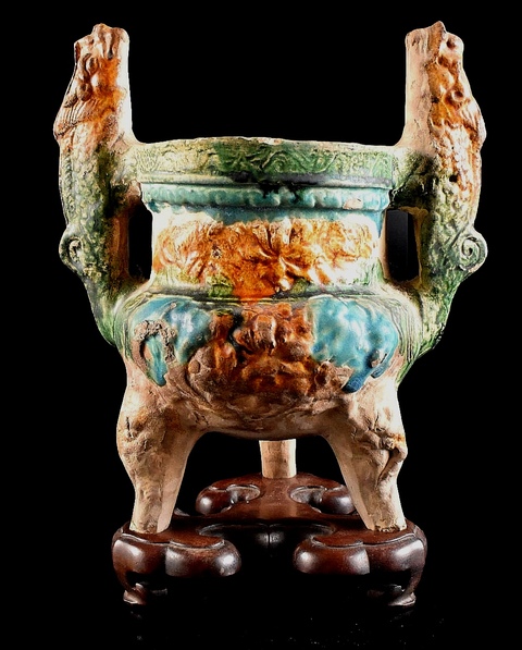 古玩陶瓷元末明初山西三彩爐真品鑒賞圖