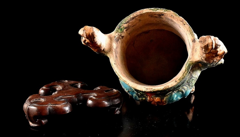 古玩陶瓷元末明初山西三彩爐真品鑒賞圖