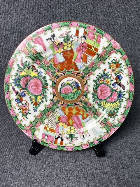 古玩陶瓷廣彩人物故事花卉紋大盤真品鑒賞圖