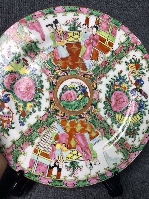 古玩陶瓷廣彩人物故事花卉紋大盤真品鑒賞圖
