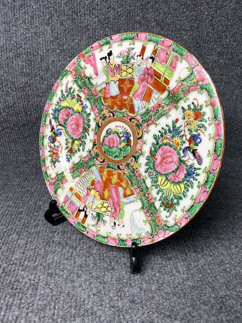 古玩陶瓷廣彩人物故事花卉紋大盤真品鑒賞圖