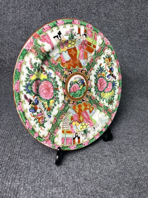 古玩陶瓷廣彩人物故事花卉紋大盤真品鑒賞圖