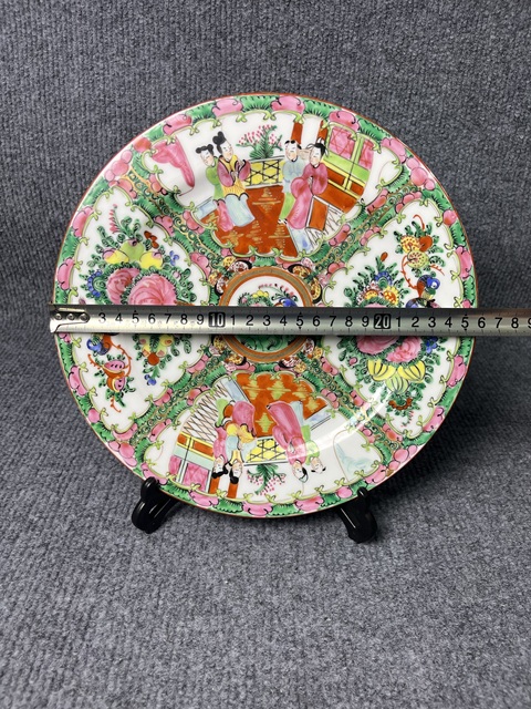 古玩陶瓷廣彩人物故事花卉紋大盤真品鑒賞圖