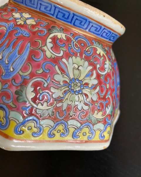 古玩陶瓷黃地粉彩龍鳳紋供碗真品鑒賞圖