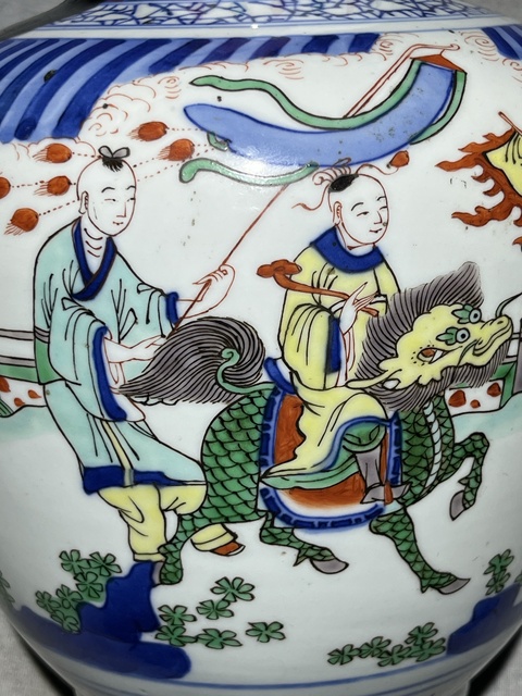 古玩陶瓷青花五彩人物故事蓋罐真品鑒賞圖