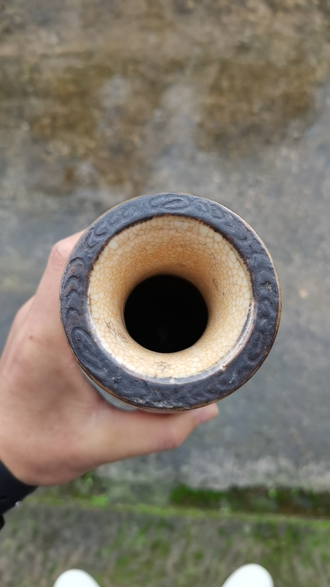 古玩陶瓷哥釉螭龍雙獅耳五彩鳳凰牡丹瓶真品鑒賞圖