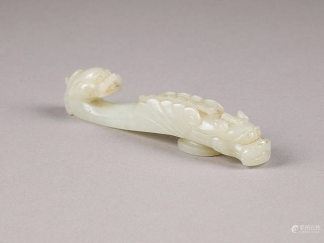 古玩玉器玉龍首摩羯帶鉤真品鑒賞圖