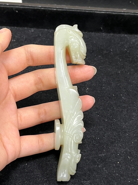 古玩玉器玉龍首摩羯帶鉤真品鑒賞圖