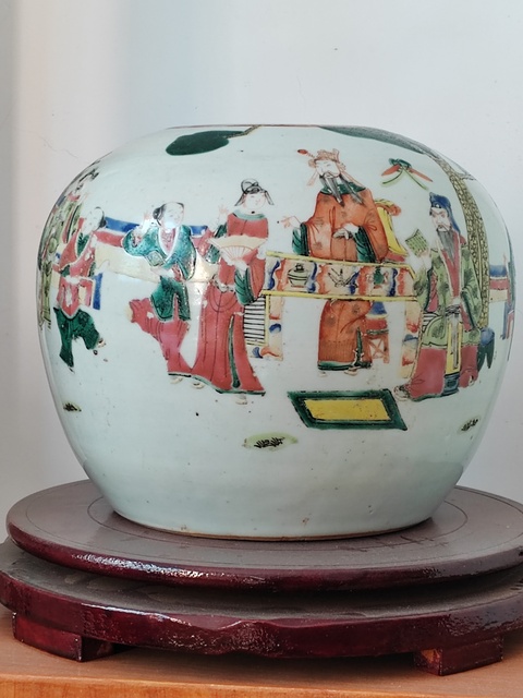 古玩陶瓷粉彩人物故事紋西瓜罐真品鑒賞圖