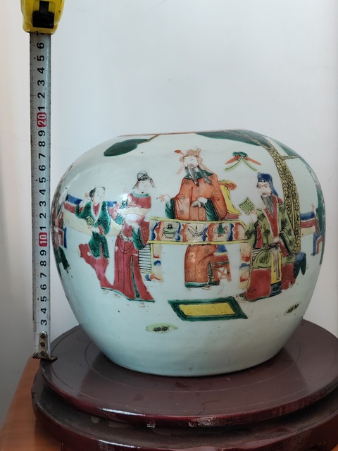 古玩陶瓷粉彩人物故事紋西瓜罐真品鑒賞圖