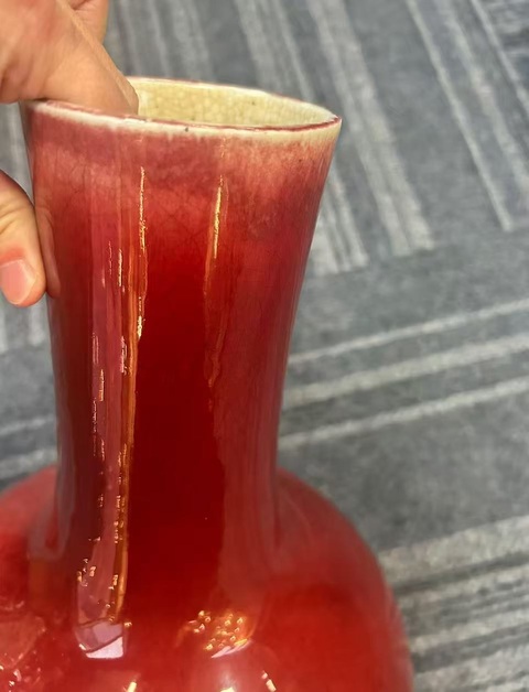 古玩陶瓷清晚期 郎窯紅釉天球瓶真品鑒賞圖