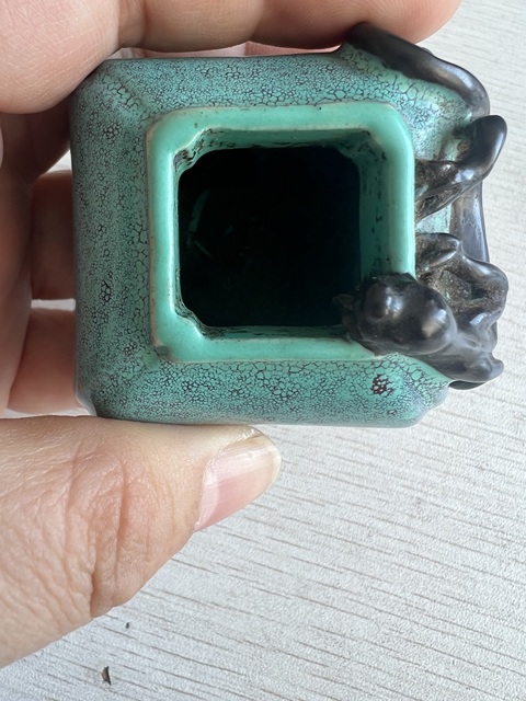 古玩陶瓷爐鈞釉四方水盂真品鑒賞圖