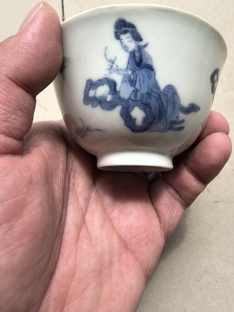 古玩陶瓷青花三娘教子圖茶碗真品鑒賞圖