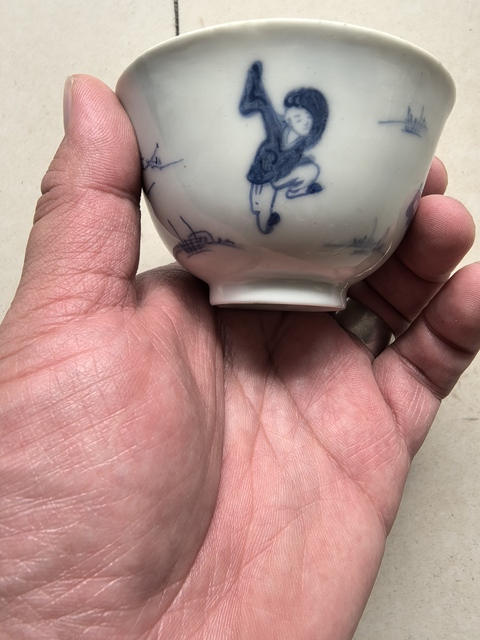 古玩陶瓷青花三娘教子圖茶碗真品鑒賞圖