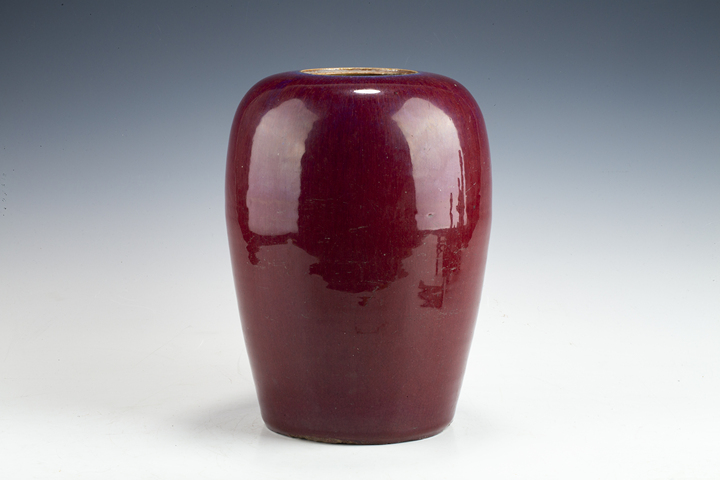 古玩陶瓷窯變紅釉冬瓜罐 真品鑒賞圖