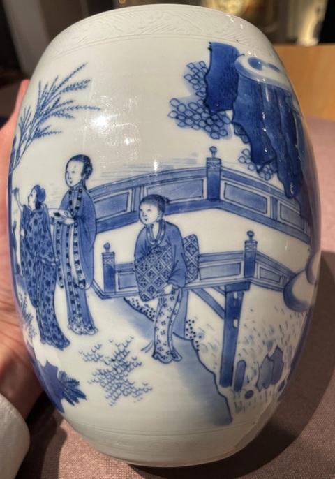 古玩陶瓷青花人物故事紋蓮子罐真品鑒賞圖