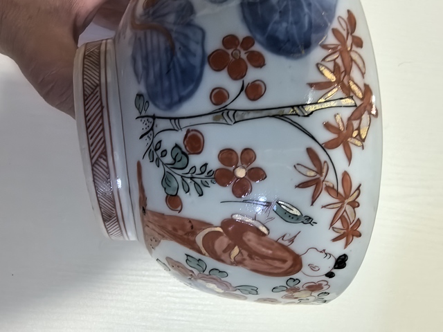 古玩陶瓷青花礬紅童子斗雞茶碗真品鑒賞圖