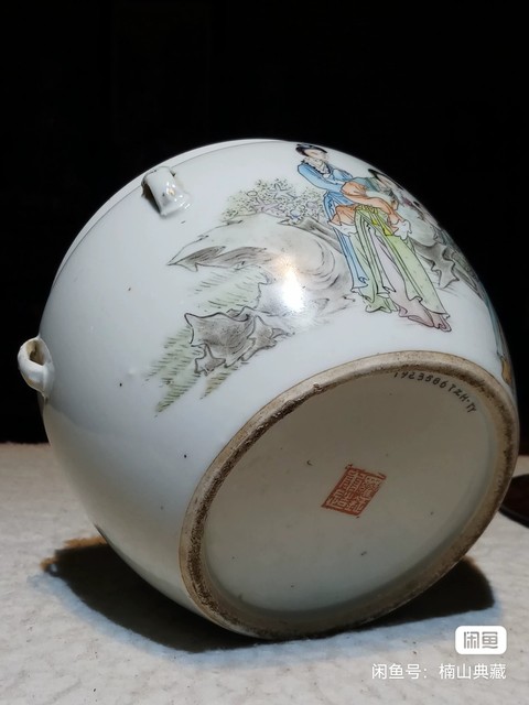 古玩陶瓷民國仕女紋四系粥罐真品鑒賞圖