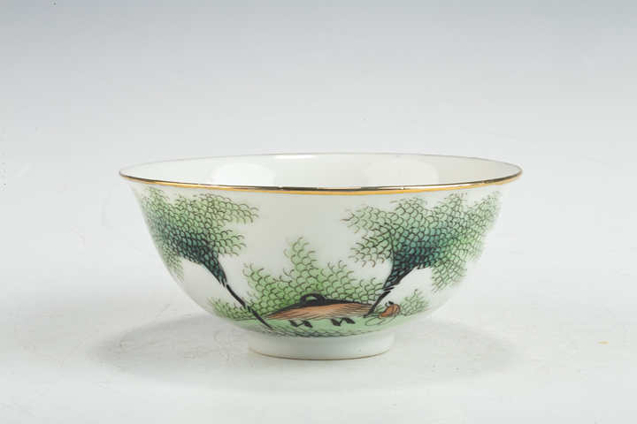 古玩陶瓷民國·粉彩竹隱清風(fēng)紋碗真品鑒賞圖