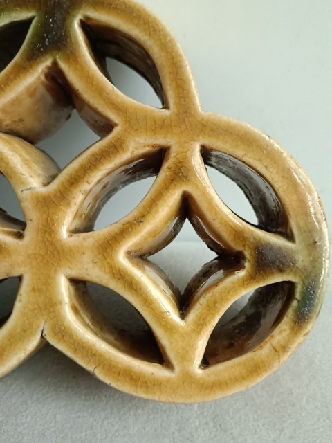 古玩陶瓷明末清初 黃釉財源廣進花瓦真品鑒賞圖