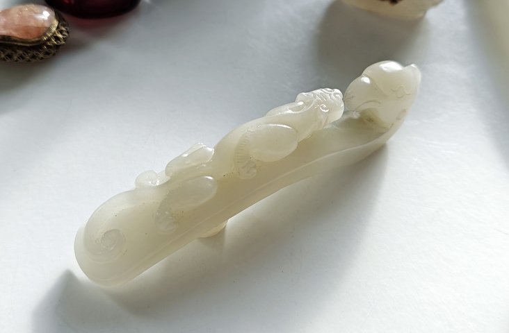 古玩玉器龍鳳呈祥玉帶鉤真品鑒賞圖