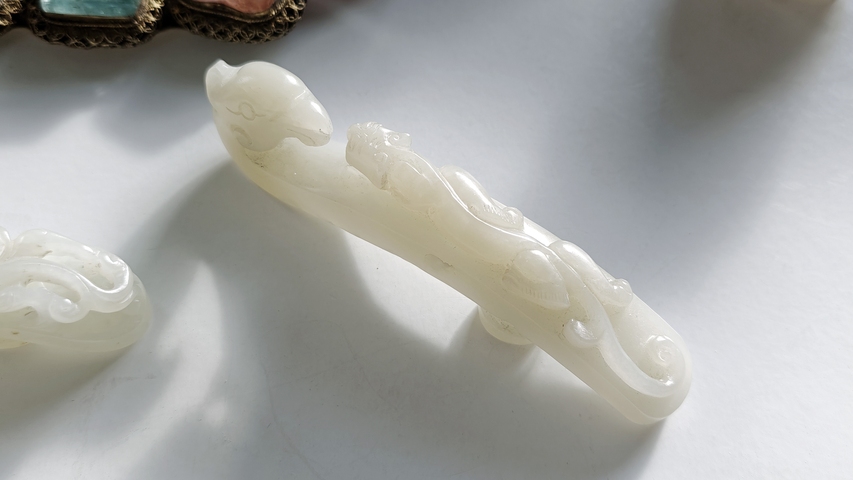 古玩玉器白玉鳳首螭龍紋帶鉤真品鑒賞圖