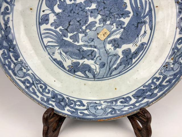 古玩陶瓷明萬歷·青花錦雞鹿紋深腹大盤真品鑒賞圖