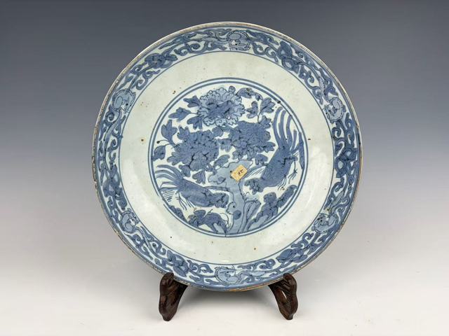 古玩陶瓷明萬歷·青花錦雞鹿紋深腹大盤真品鑒賞圖