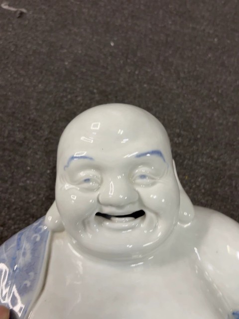 古玩陶瓷青花花卉紋彌勒笑佛真品鑒賞圖