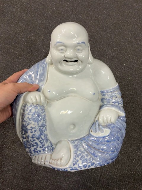 古玩陶瓷青花花卉紋彌勒笑佛真品鑒賞圖