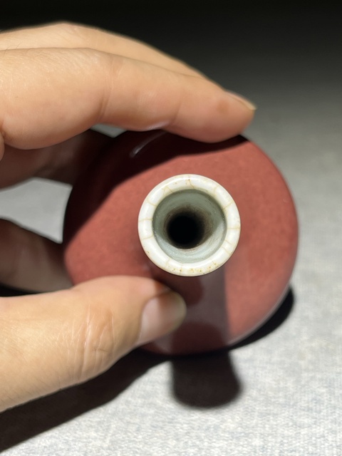古玩陶瓷豇豆紅釉荸薺瓶真品鑒賞圖