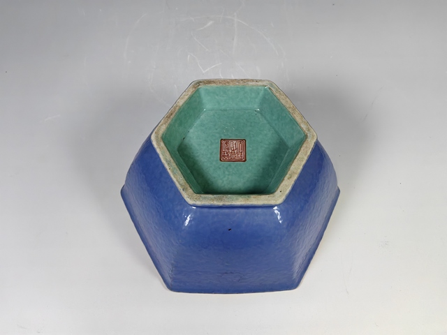 古玩陶瓷咸豐松石綠爐均釉六方供盤真品鑒賞圖