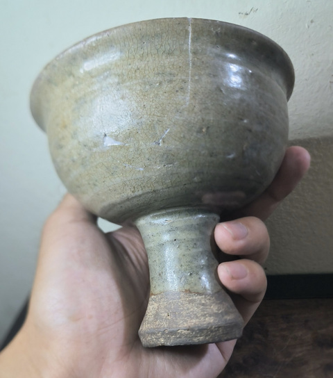 古玩陶瓷青釉高足杯真品鑒賞圖