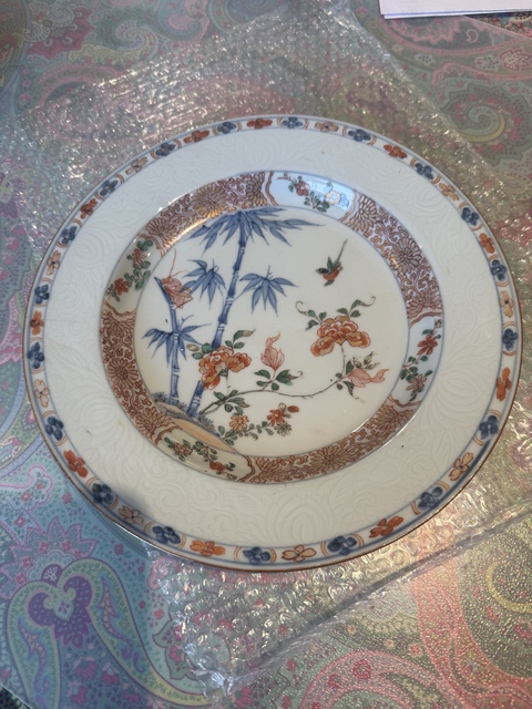 古玩陶瓷清康熙 青花加彩花鳥竹蟲圖盤真品鑒賞圖