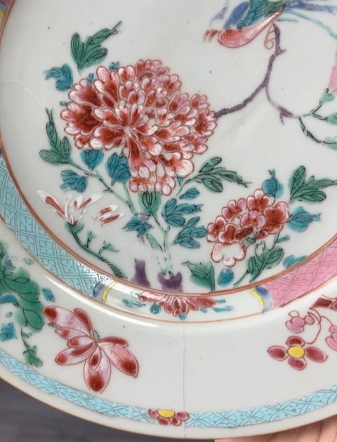古玩陶瓷花鳥紋粉彩盤真品鑒賞圖