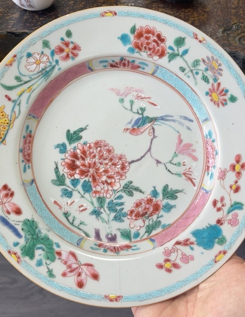 古玩陶瓷花鳥紋粉彩盤真品鑒賞圖