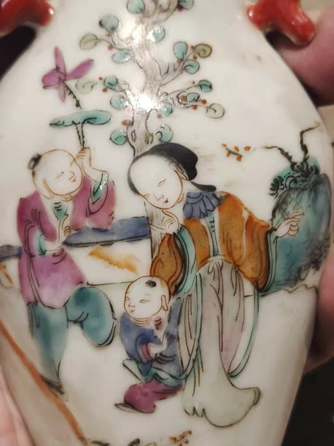 古玩陶瓷同治粉彩壁瓶真品鑒賞圖