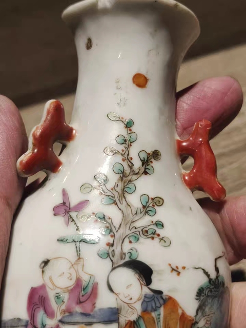 古玩陶瓷同治粉彩壁瓶真品鑒賞圖