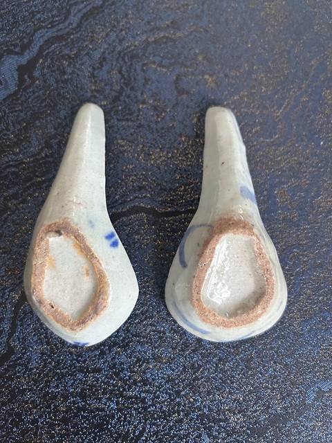 古玩陶瓷青花花卉紋調羹一對拍賣，當前價格188元