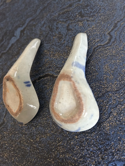 古玩陶瓷青花花卉紋調羹一對拍賣，當前價格188元