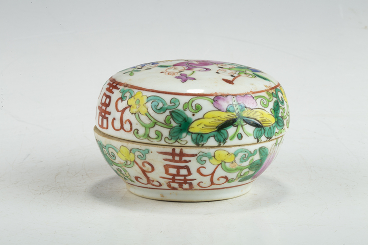 古玩陶瓷清晚·粉彩嬰戲紋蓋盒真品鑒賞圖