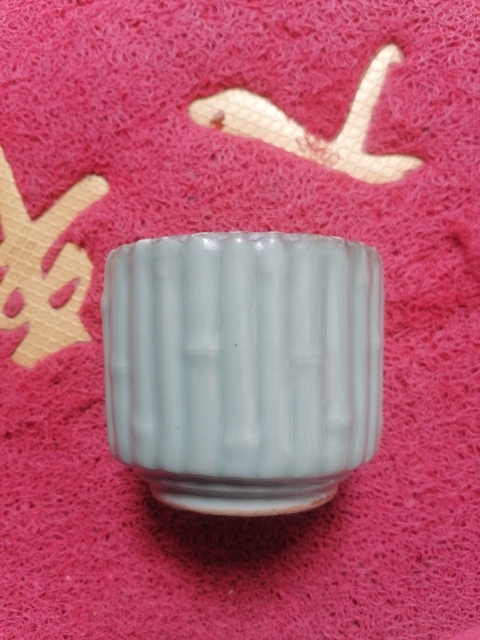 古玩陶瓷青釉清中筒式捆竹型香爐真品鑒賞圖