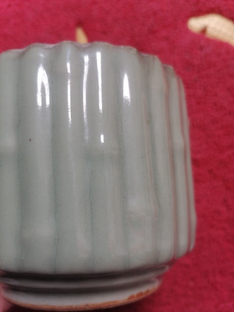 古玩陶瓷青釉清中筒式捆竹型香爐真品鑒賞圖