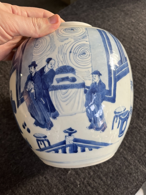 古玩陶瓷人物紋青花罐真品鑒賞圖