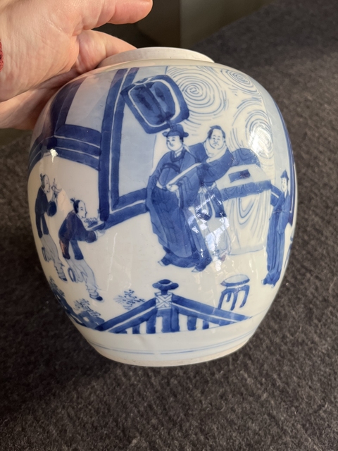 古玩陶瓷人物紋青花罐真品鑒賞圖