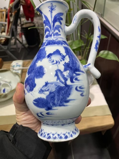 古玩陶瓷明崇禎 青花人物紋茶壺真品鑒賞圖