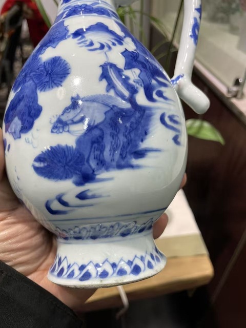 古玩陶瓷明崇禎 青花人物紋茶壺真品鑒賞圖