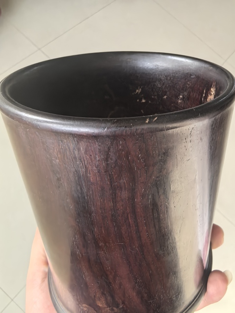 古玩雜項紫檀木雕筆筒真品鑒賞圖